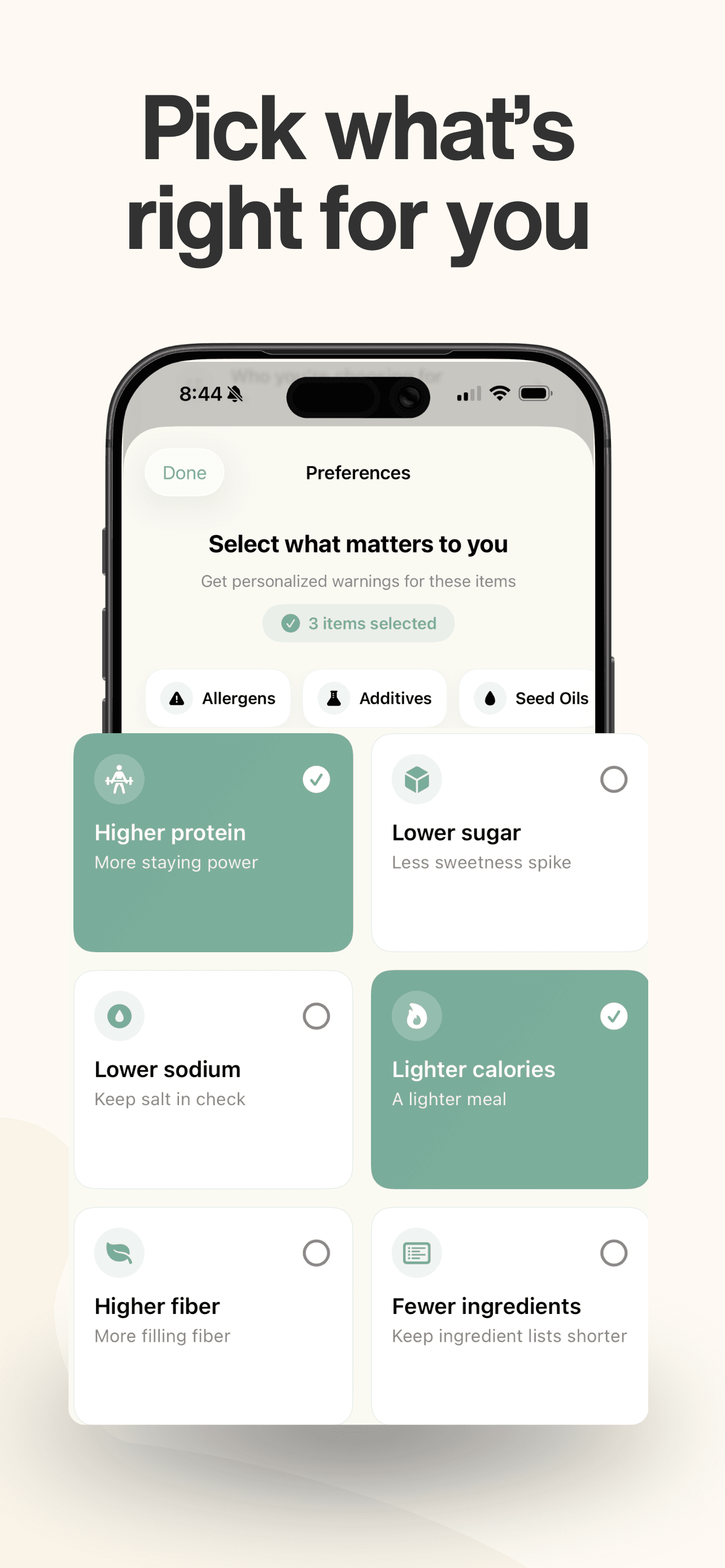 PRūF preview showing personalized food preferences